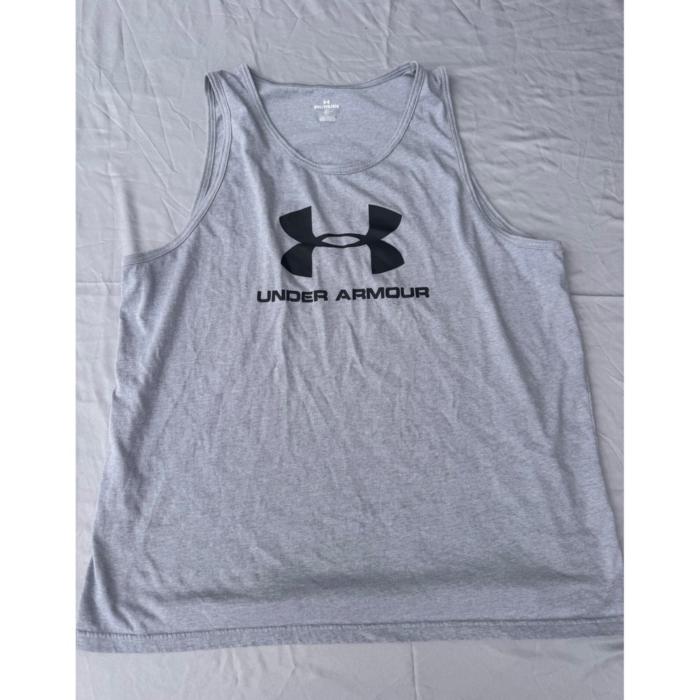 Under Armour Mens XXL Heather Gray Graphic Logo Loose Fit Tank Top Sleeveless